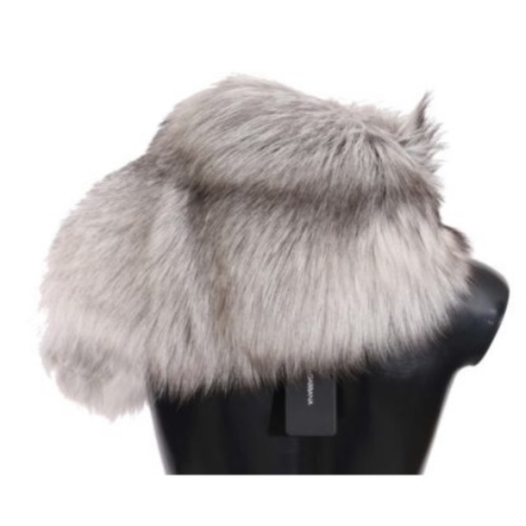 DOLCE & GABBANA Fox Tail Fur Shawl Neck Wrap Cover White Gray Collar Scarf - Picture 3 of 3